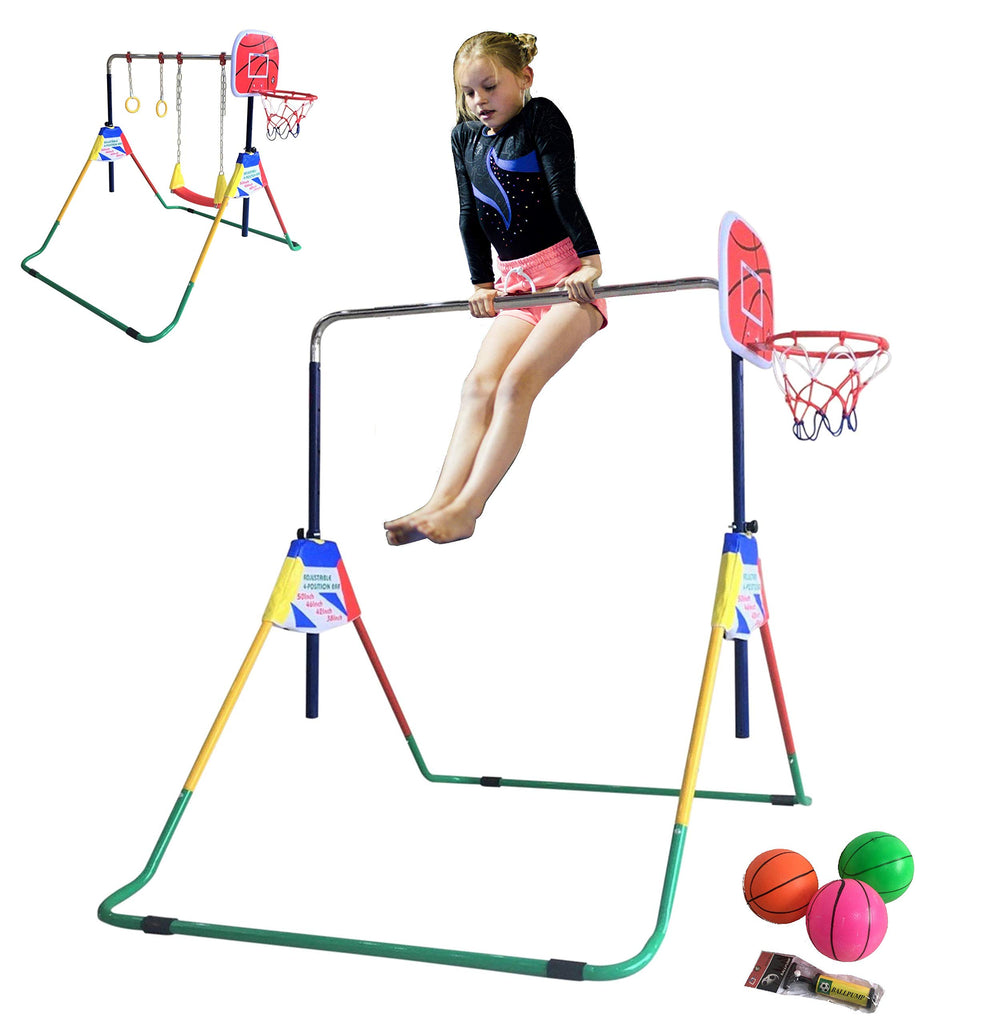Children Monkey Bar Gymnastics Athletic Expandable Kip Balance Bars Junior Training Play Gym Yellow Red with 2Ft x