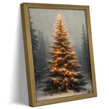 Vintage Christmas Tree Wall Art, Lighted Christmas Tree Canvas Prints, Pine Botanical Aesthetic Picture Poster