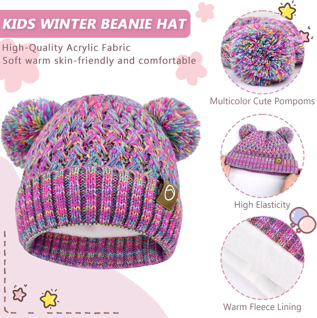 Kids Winter Hat Gloves Scarf Set,Toddler Girls Beanie Hats with Pom