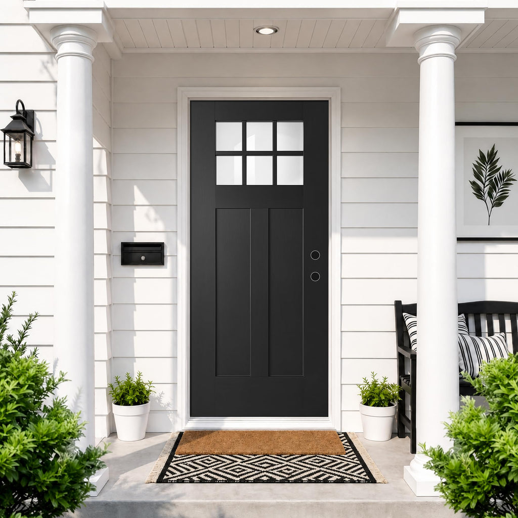 36" x 80" Black 6-Lite Fiberglass Entry Door, Left-Hand Inswing