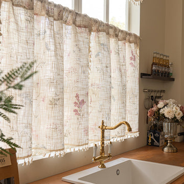 Boho Floral Kitchen Curtains 36 Inch Length 2 Panels Modern Farmhouse Vintage Wildflowers Chic Tassel Short Panels