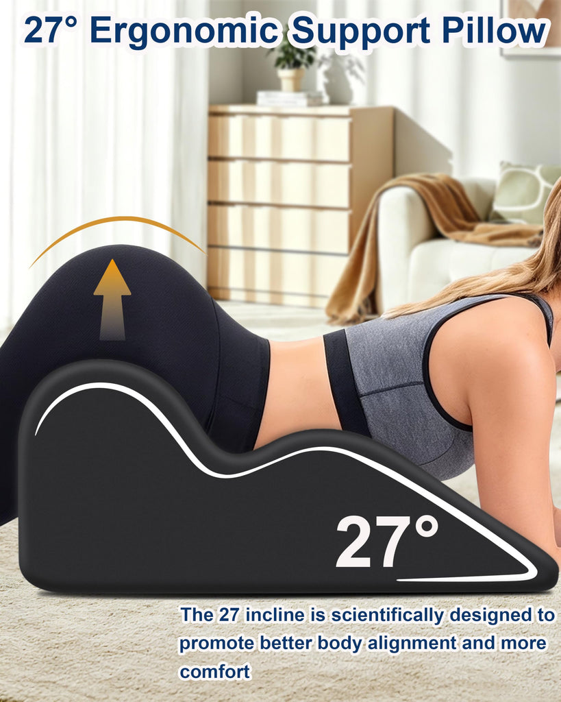 Ergonomic Memory Foam Wedge Pillow, 27 Degree Bed Wedge, Black