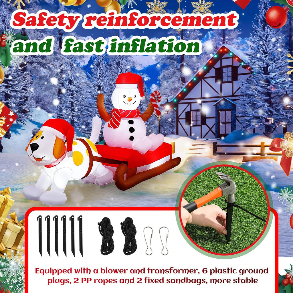 8 Ft Christmas Inflatables Decoration Snowman on Sleigh with Dog, Giant Inflatable Outdoor Christmas Decorations