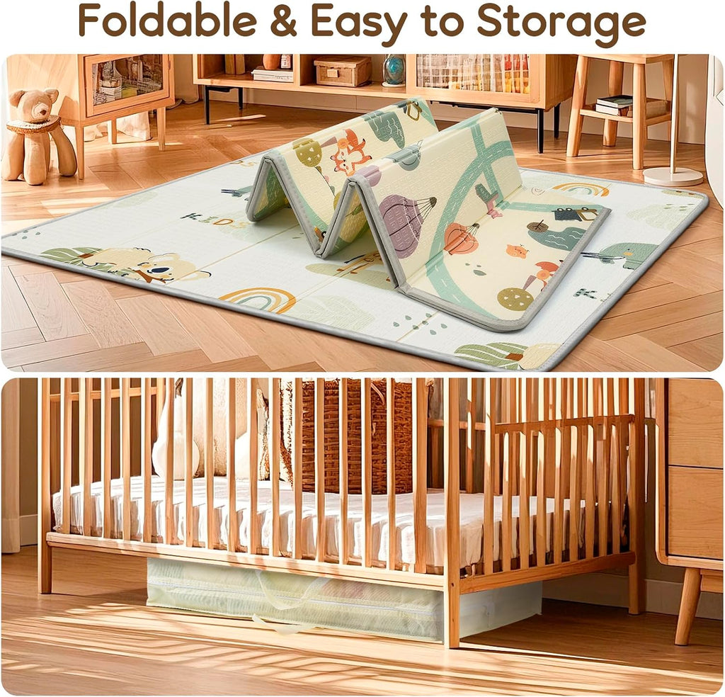 Foldable Baby Play Mat for Floor, Baby Floor Mat for Crawling, Reversible Waterproof & Non-Toxic Baby Foam Playmat