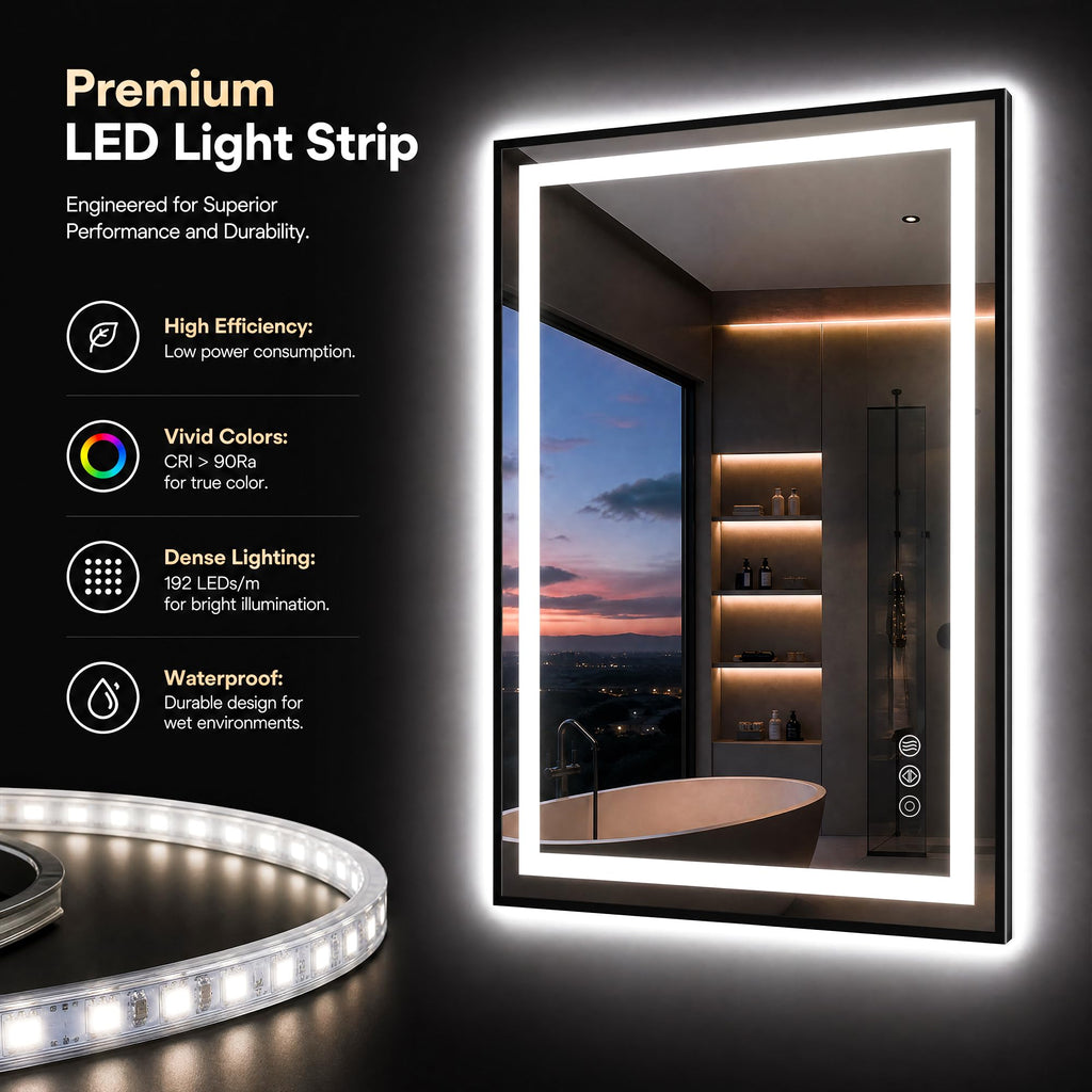 24X36 LED Bathroom Mirror with Lights, Vanity Mirror for Wall with Black Frame, Touch Control, Anti-Fog, Dimmable