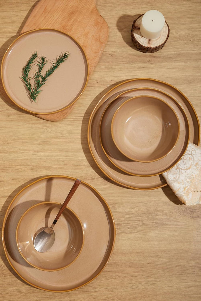 Ceramic Dinnerware Set for 4,Reactive Glaze Plates and Bowls Sets,Microwave Safe,Chip-Resistant Dish Set,Perfect for