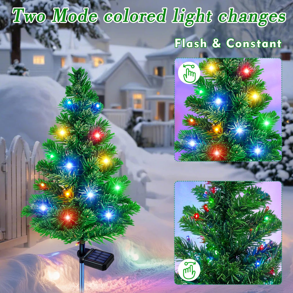 Solar Christmas Tree, 4 Pack Pre-Lit Garden Stake Lights Outdoor Decor