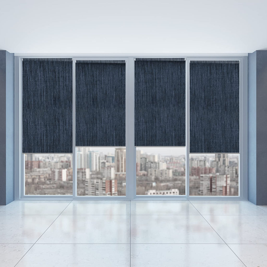 Cordless 100% Blackout Window Roller Shades, Custom Size Navy Window Roller Shades Blinds, Easy Installation