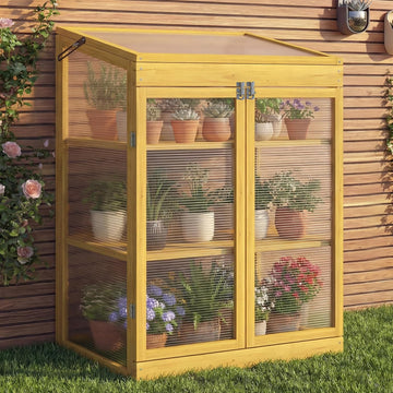 Wooden Cold Frame Greenhouse, Garden Portable Mini Solid Wood Greenhouse Cabinet with Transparent Flip-Top Roof