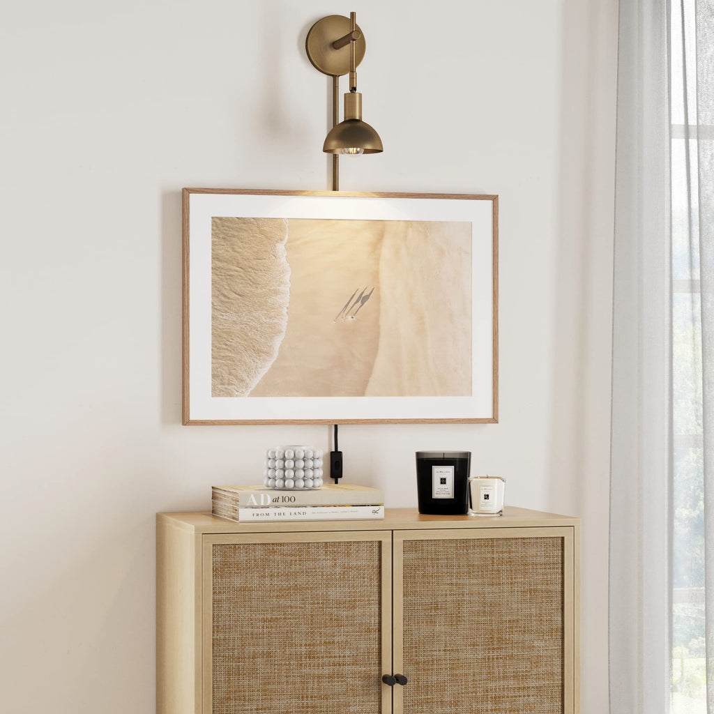 Tamlin Vintage Brass Wall Light Fixture, Wall Mounted 1-Light Lamp, Plugin Sconce with On/Off Switch, Reading Nook