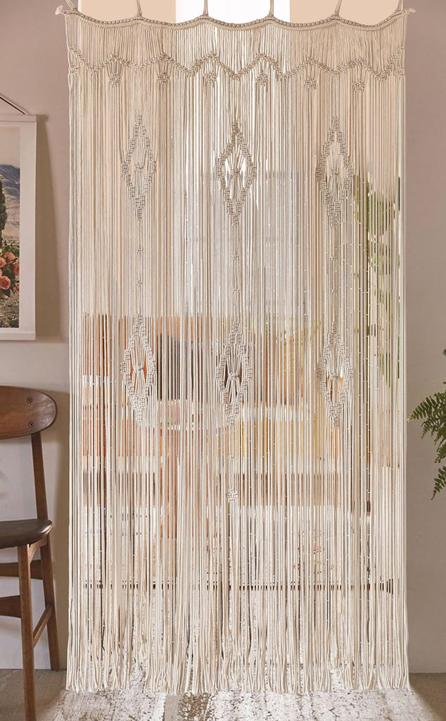 Macrame Curtain Long Cotton Window Panel Boho Room Divider 35"W*70"L