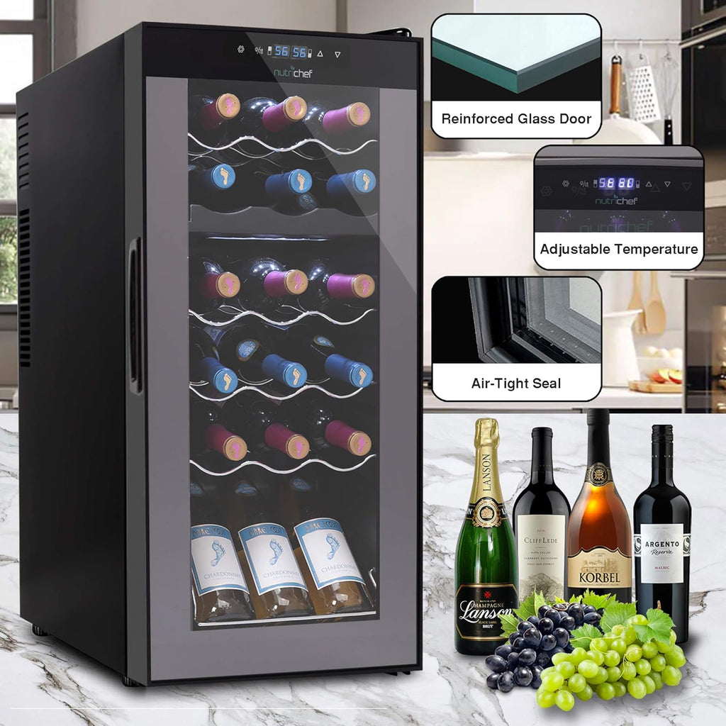 PKCWCDS188 Freestanding Wine Fridge, 18 Bottle Dual Zone Beverage Cooler for Hom