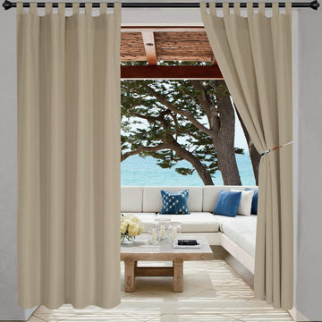Indoor/Outdoor Curtains Waterproof Tab Top Patio Curtains | Sun Blocking Set of 2 Panels Thermal Insulated Curtain