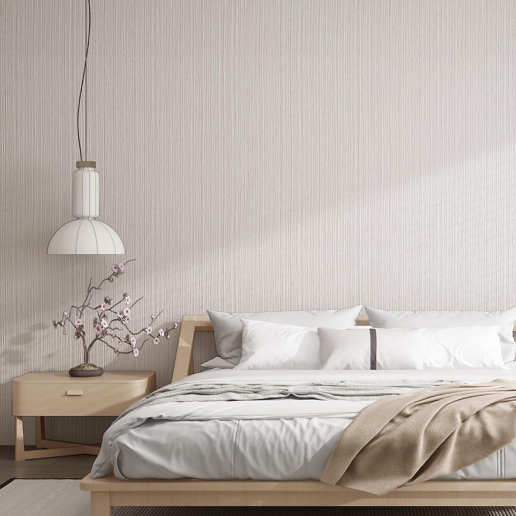 Beige Faux Grasscloth Wallpaper Peel and Stick Linen Textured 24"x394" Upgraded Thick Self-Adhesive Waterproof