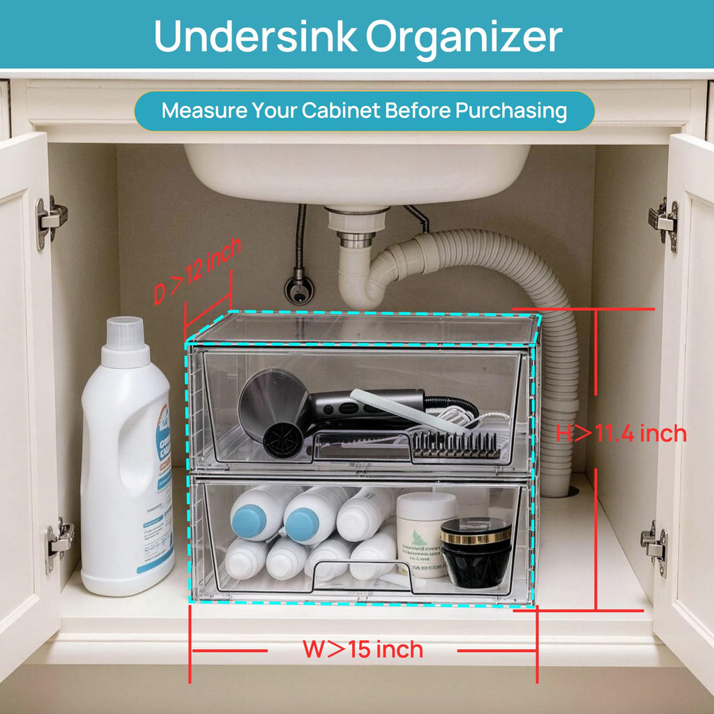 8 Pack Large Clear Stackable Storage Drawers for Closet, Pantry