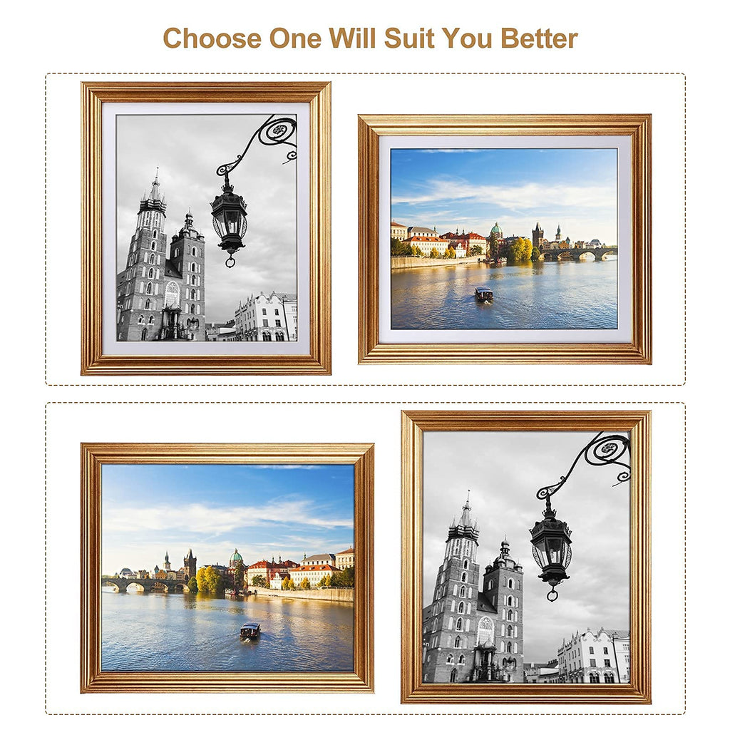 8.5 x 11 Picture Frames with Mat, Gold 8.5x11 Document Certificate Diploma Award Photo Frame Set for Wall or Tabletop