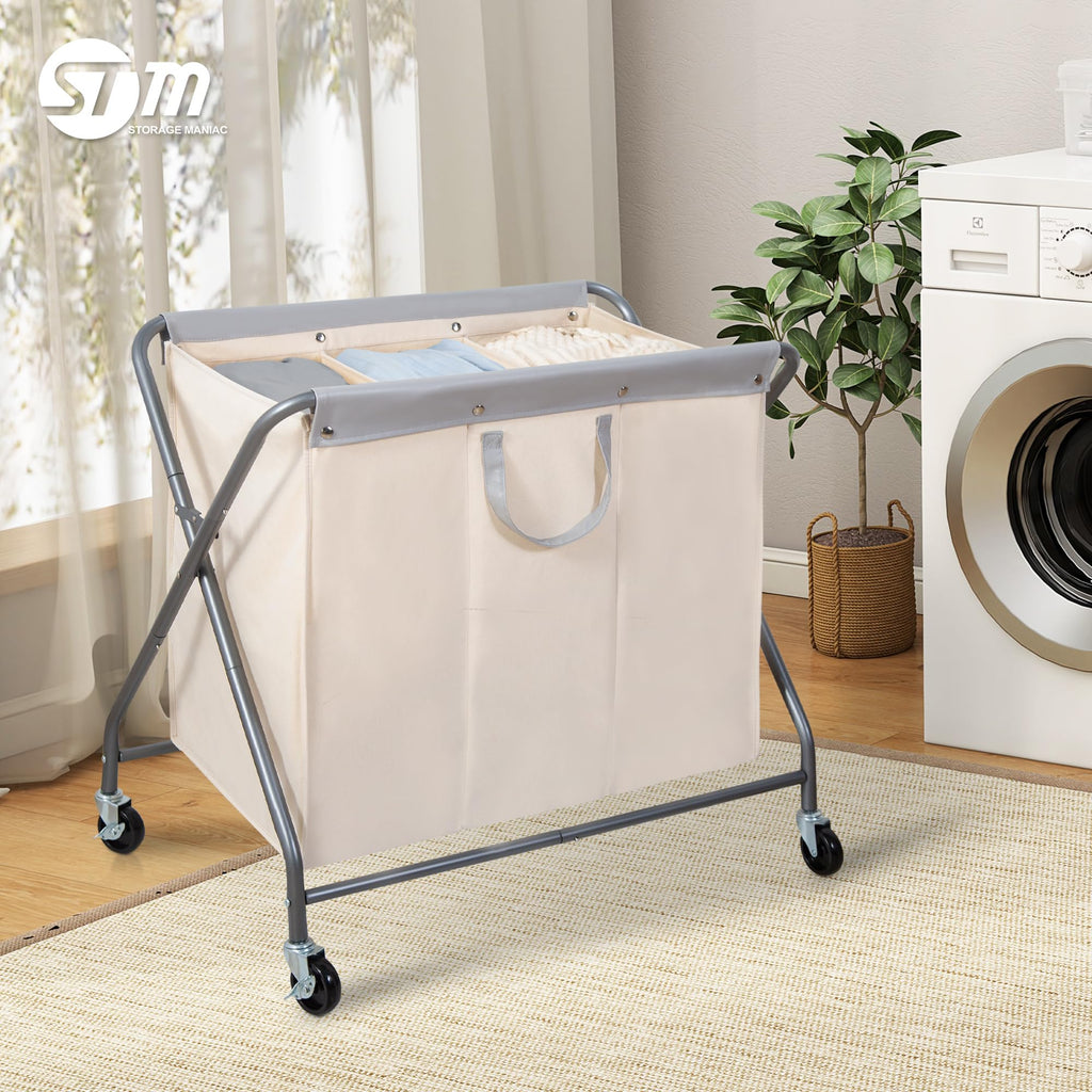 Collapsible Laundry Hamper with Wheels, Rolling Laundry Basket, Heavy Duty Cloth Sorter with Removable Bag