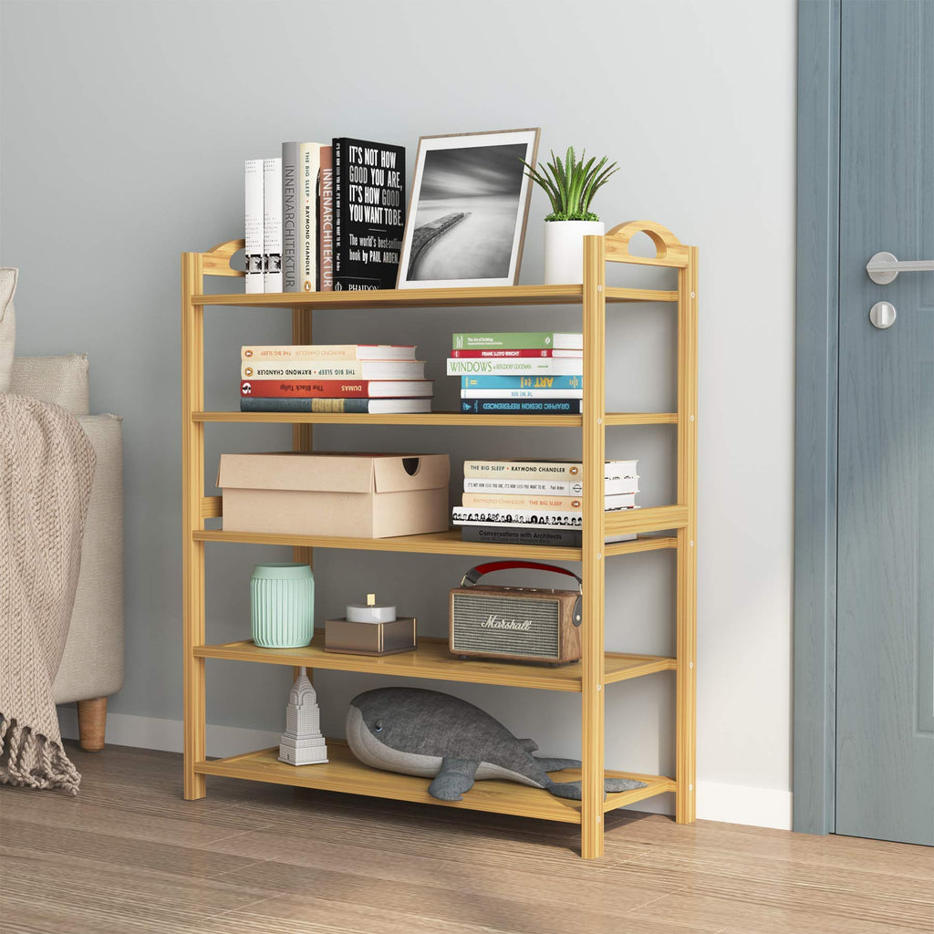 Bamboo Shoe Rack 5-Tier Shoe Storage Organizer Entryway Shoe Shelf