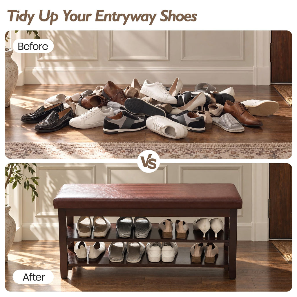 40" Wooden Shoe Rack with Seating, Entryway Bench with Shoe Storage, Brown