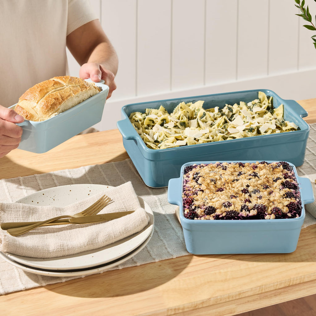3-Piece Ceramic Casserole Baking Dish Set Cornflower