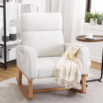 Rocking Chair Nursery, Sherpa Nursing Rocking Armchair for Mom Nursery Morden Rocker Chair with High Backrest ,Teddy