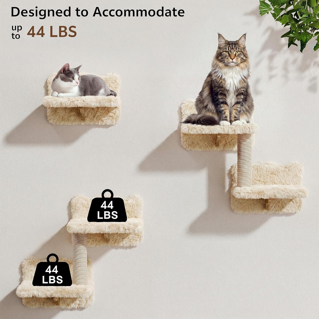 9-in-1 Cat Wall Shelves, Cat Wall Furniture Set with Bridge, Beige