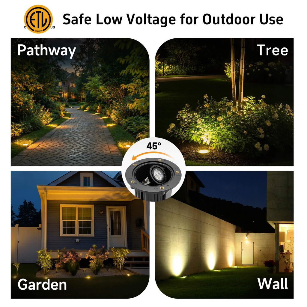 Brass Well Lights, 12V Low Voltage Wired 2700K In-Ground, 1PK