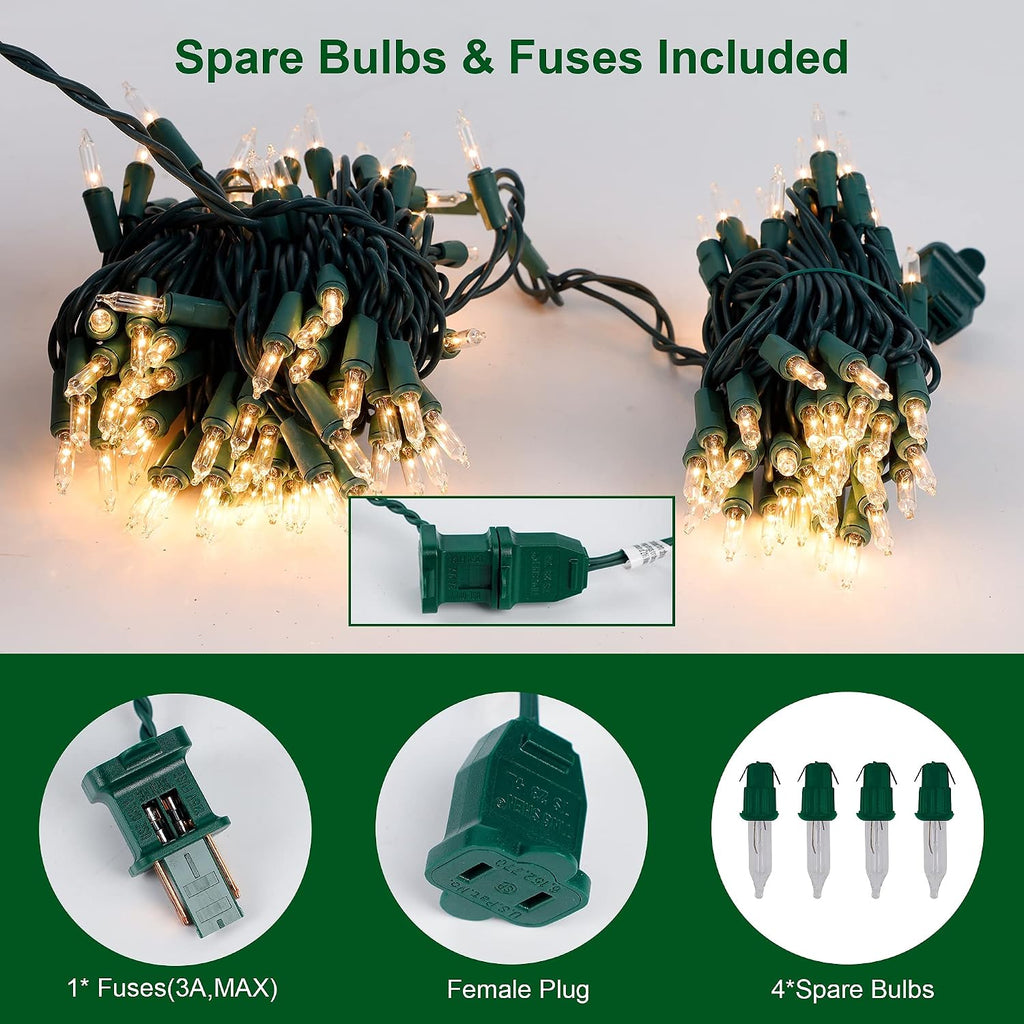 3 Sets Christmas Lights, 150 Count 33 FT Each Mini String Lights, Clear Green Wire Fairy Light, 120V UL Certified