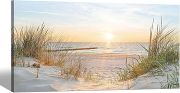 Canvas Wall Art Beach Picture: Coastal Sunset Painting Decor Ocean Seascape Artwork Sea Seaside Dunes Grass Print