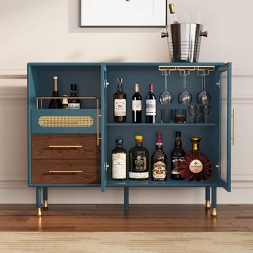 48" Coffee Bar Cabinet with Wine Racks and Drawers, Blue