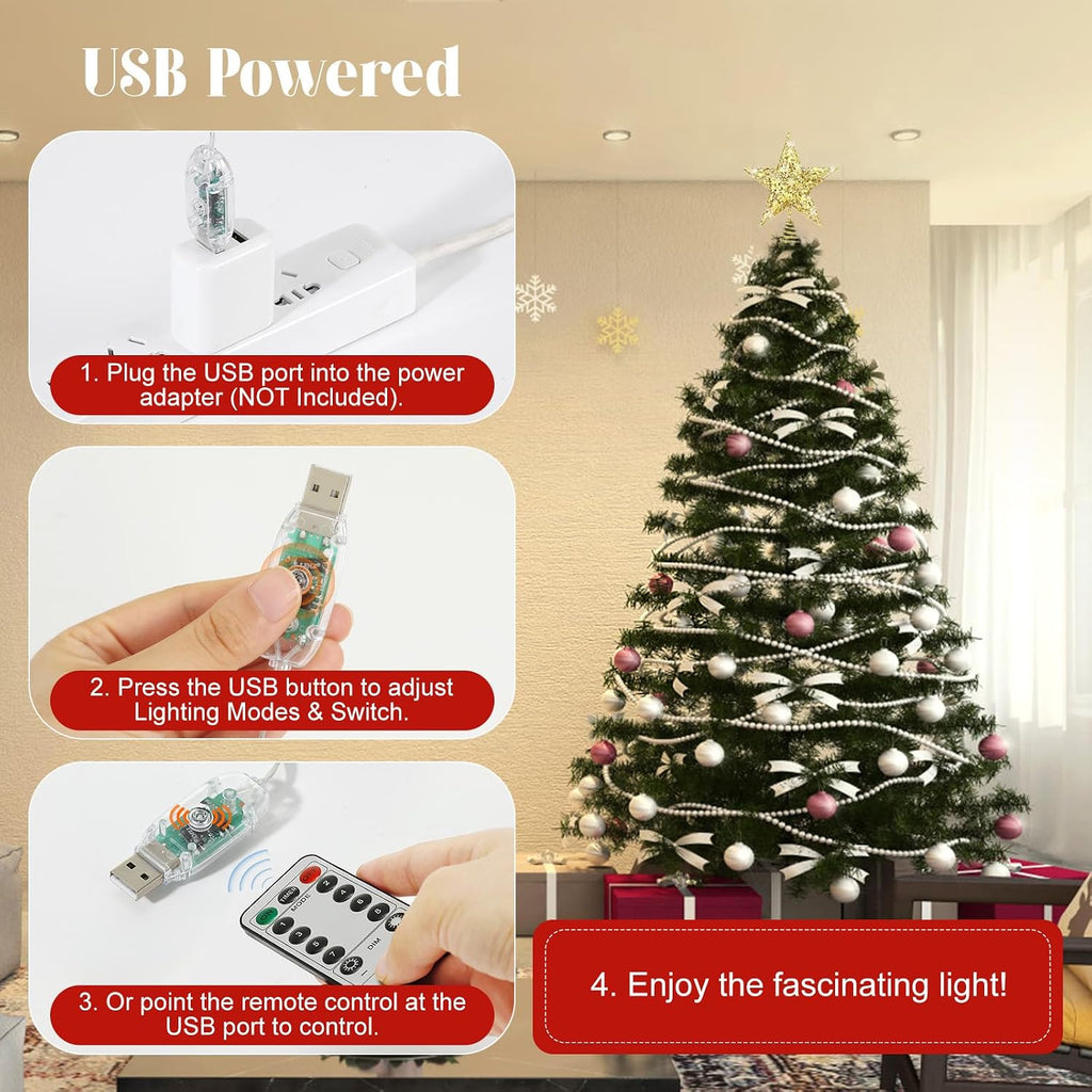Christmas Star Tree Topper with Lights and Sequins, Gold