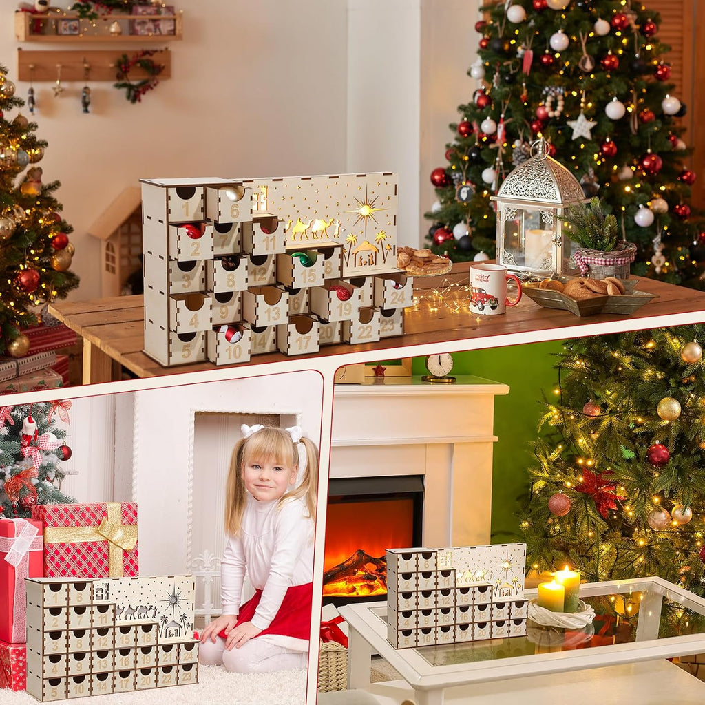 Wood Advent Calendar with 24 Drawers 2026 Nativity Advent Calendar