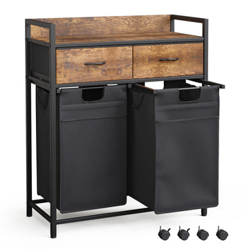 Laundry Sorter 2 Section with 2 Bags 4 Wheels 2 Drawers
