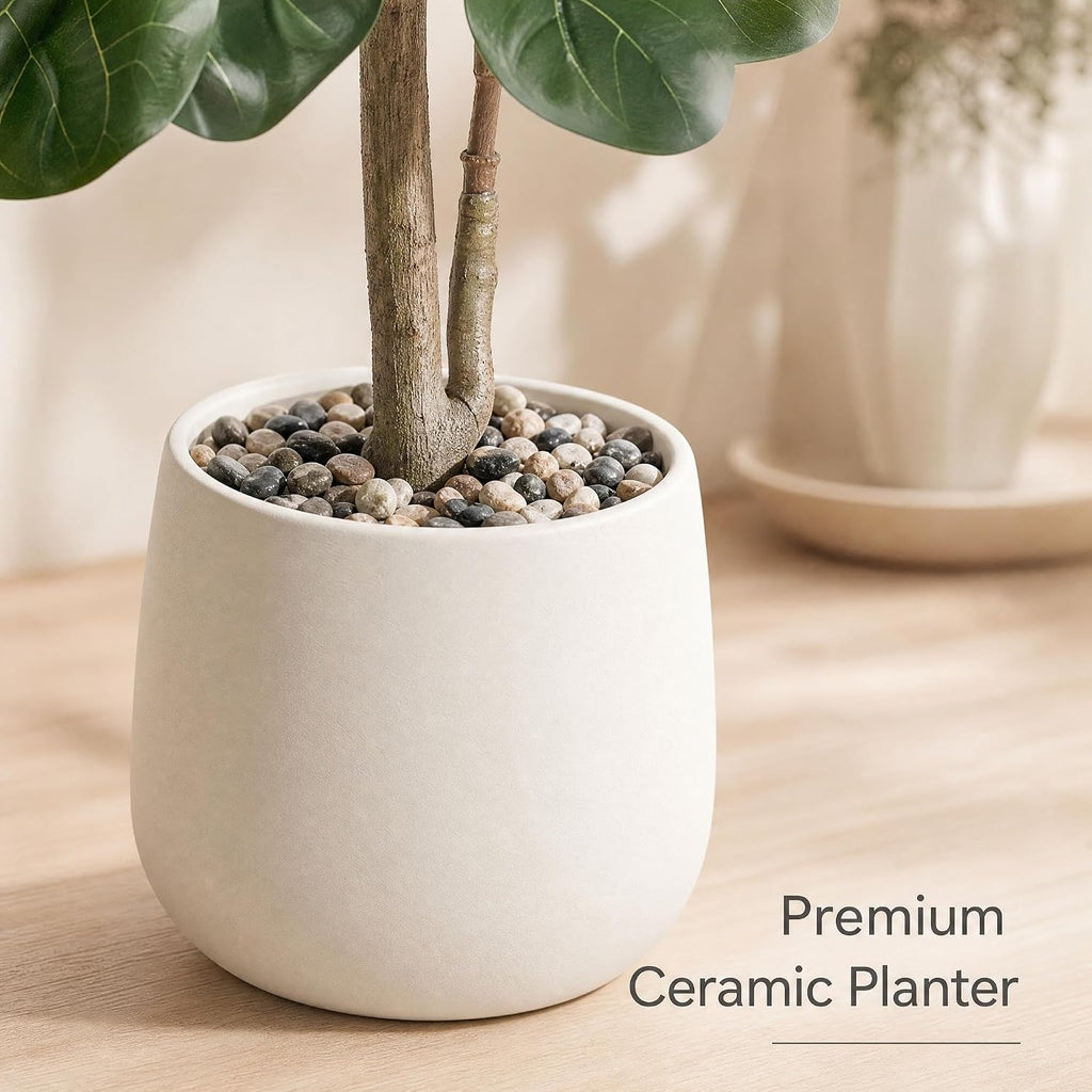 4 ft Artificial Fiddle Leaf Fig Tree, Realistic Faux Ficus Lyrata with 48 Leaves, PE & PVC Potted Floor Plant Living