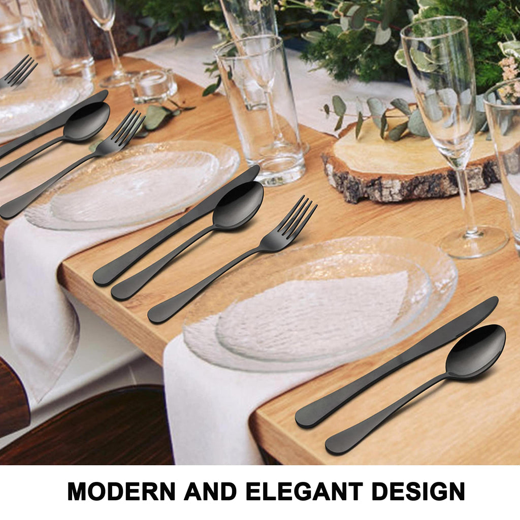 48-Piece Black Silverware Set with Steak Knives, Stainless Steel Flatware for 8, Mirror Finish, Dishwasher Safe