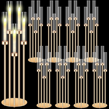 8 Pcs Acrylic Candelabra Centerpieces 35" Tall Clear Candle Holders Pillar Taper Candlestick with Lampshades 5 Arm