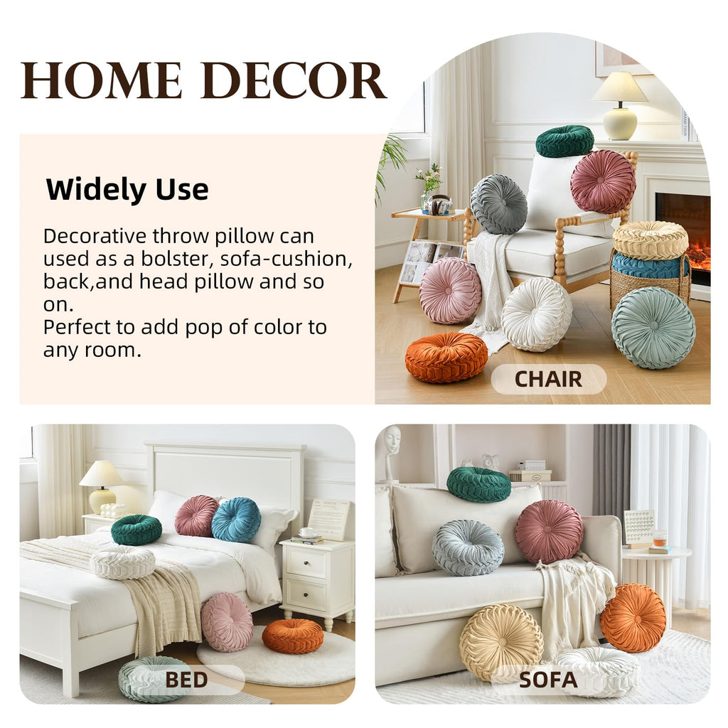 Round Throw Pillow Velvet Pleated Round Pillows Cushion Navy Blue
