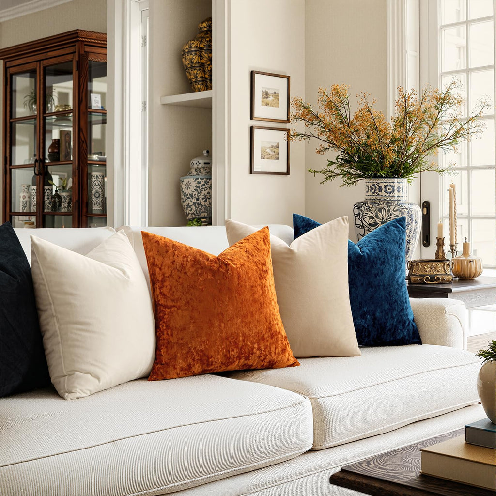 Fall Velvet Throw Pillow Covers Burnt Orange 16x16 inch Set of 2