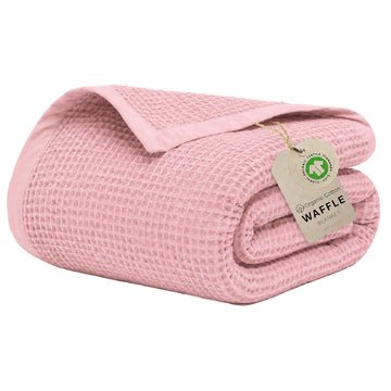 Certified 55"X60" Throw 100% Organic Cotton Waffle Blanket-Light Rose