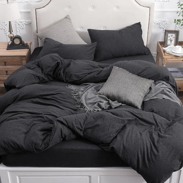 Knit Duvet Cover Set 100% T-Shirt Cotton Super Soft Comfy 3pc Bedding Set with Zipper Closure (Heather