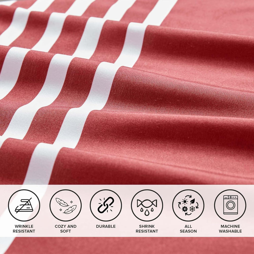 Comforter Sets with Sheets - Bed in a Bag 9 Pieces Teen Bedding Sets , Red and Grey Stripes Bedding Full