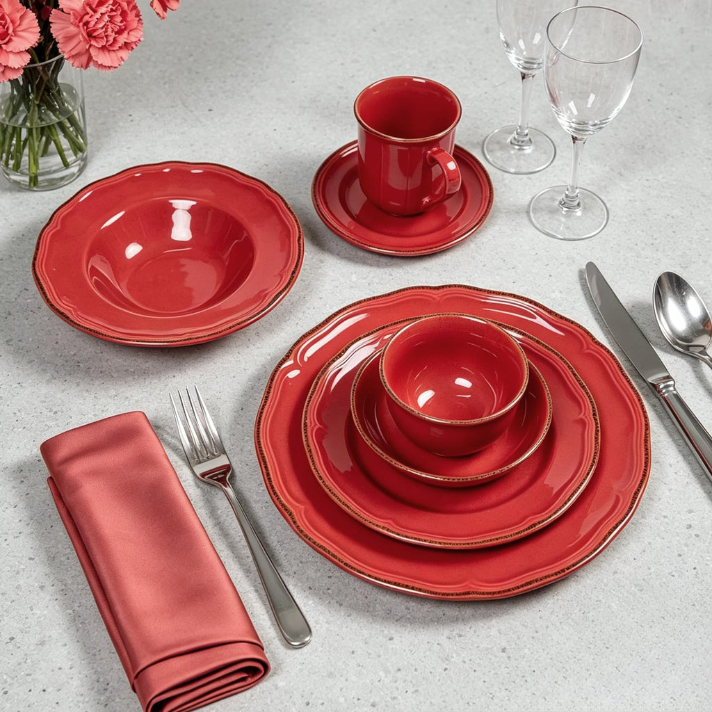 56pc Stoneware Dinnerware Set, Speckled Antique Red