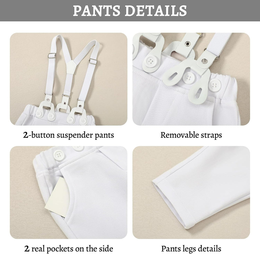 Baby Boy Clothes Suit Infant Gentleman Wedding Outfit Dress Shirt+Bowtie+Vest+Corsage+Suspender+Pants 6Pcs Set