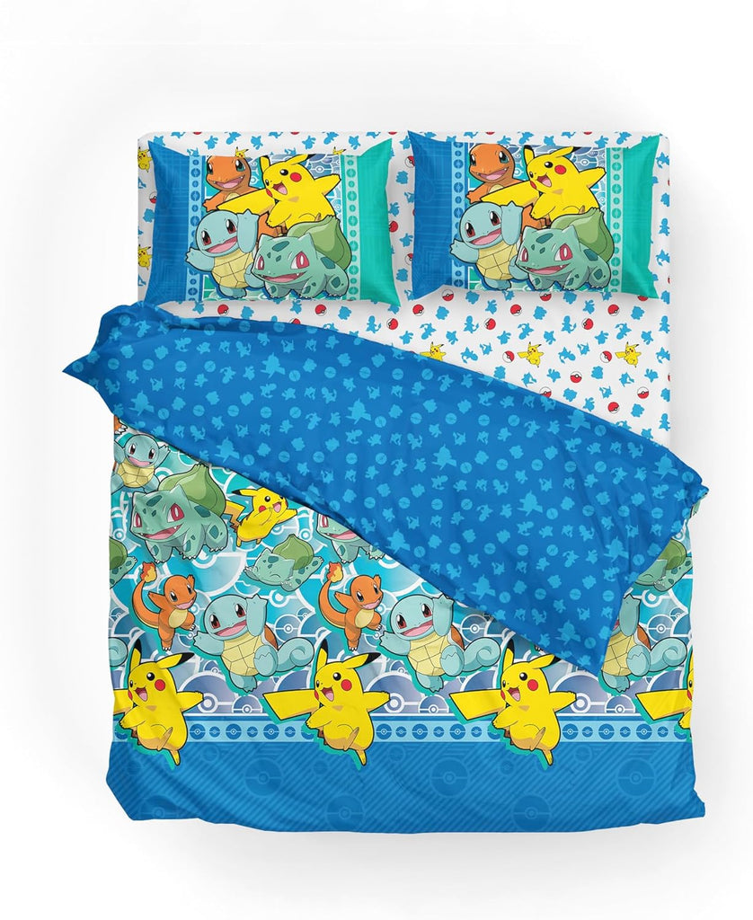 Full Bed in a Bag Set, Pikachu Charmander Squirtle Bulbasaur, Kids Boys Girls Bedding Comforter Sheets