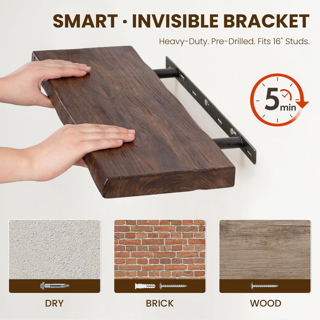 48 Inch Floating Shelves for Wall, Live Edge Wall Shelves 1 Pack