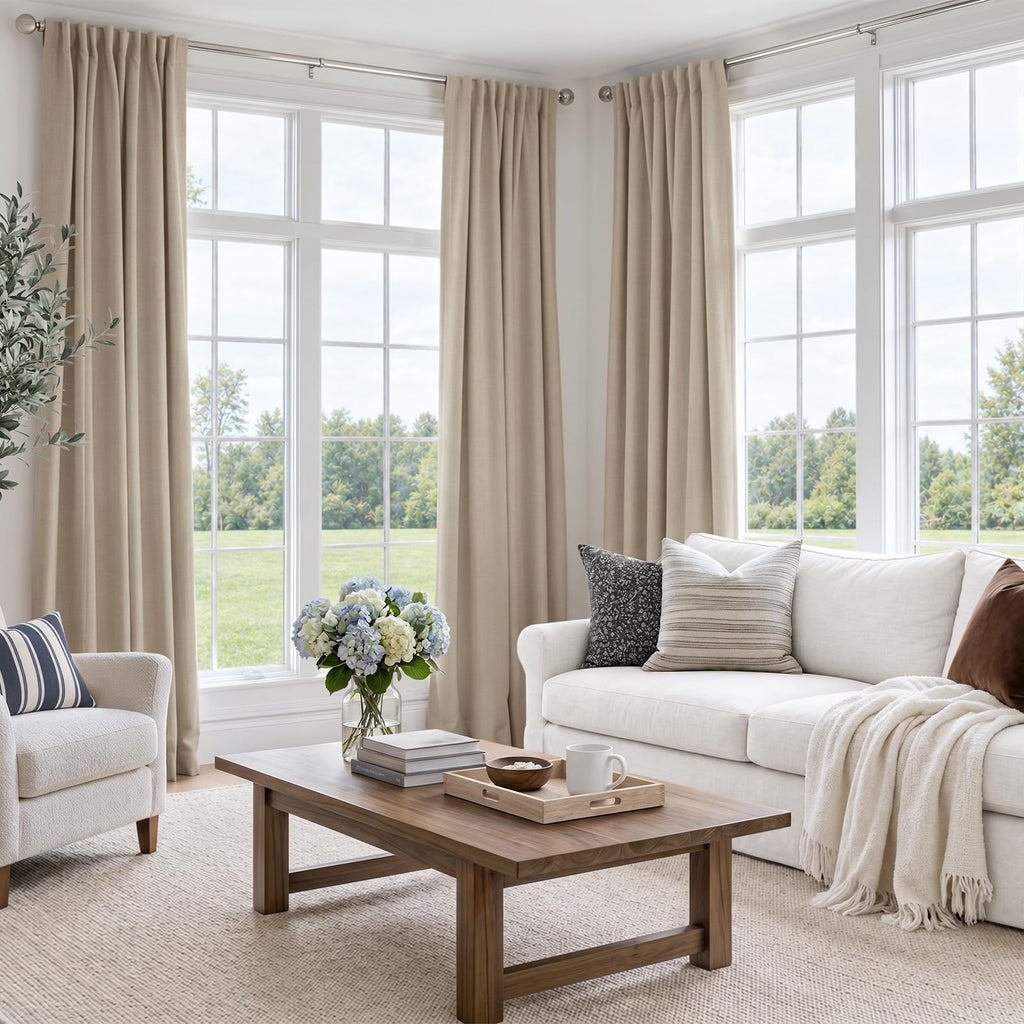 Linen Textured Total Blackout Curtains 120 Inches Long, Oatmeal