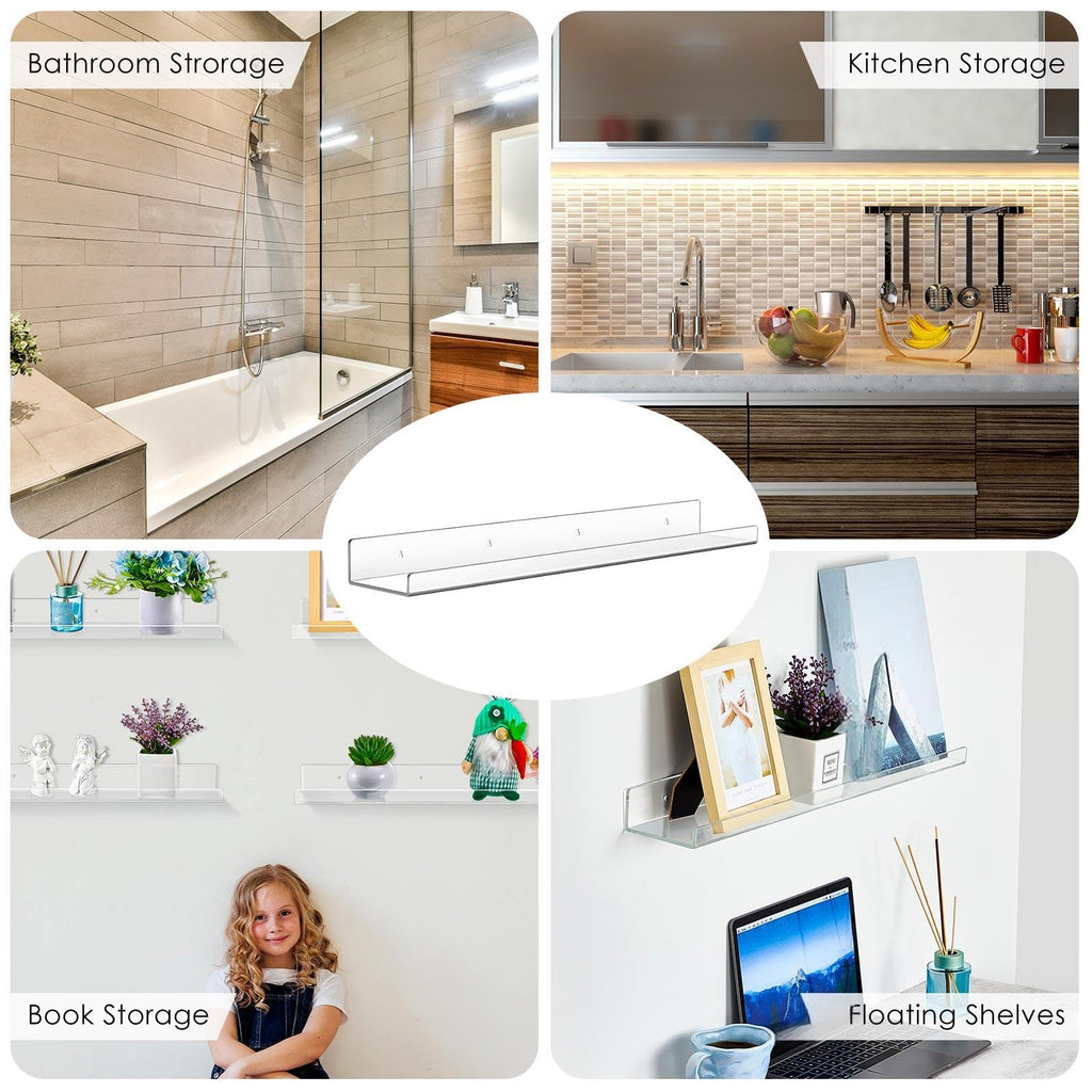 6 Pcs 36 Inch Acrylic Floating Shelves Wall Mounted Clear Shelves Acrylic Floating Bookshelf Invisible Storage Rack