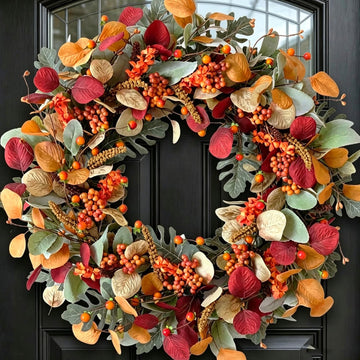 24 Inch Fall Wreath with Berries Eucalyptus for Front Door