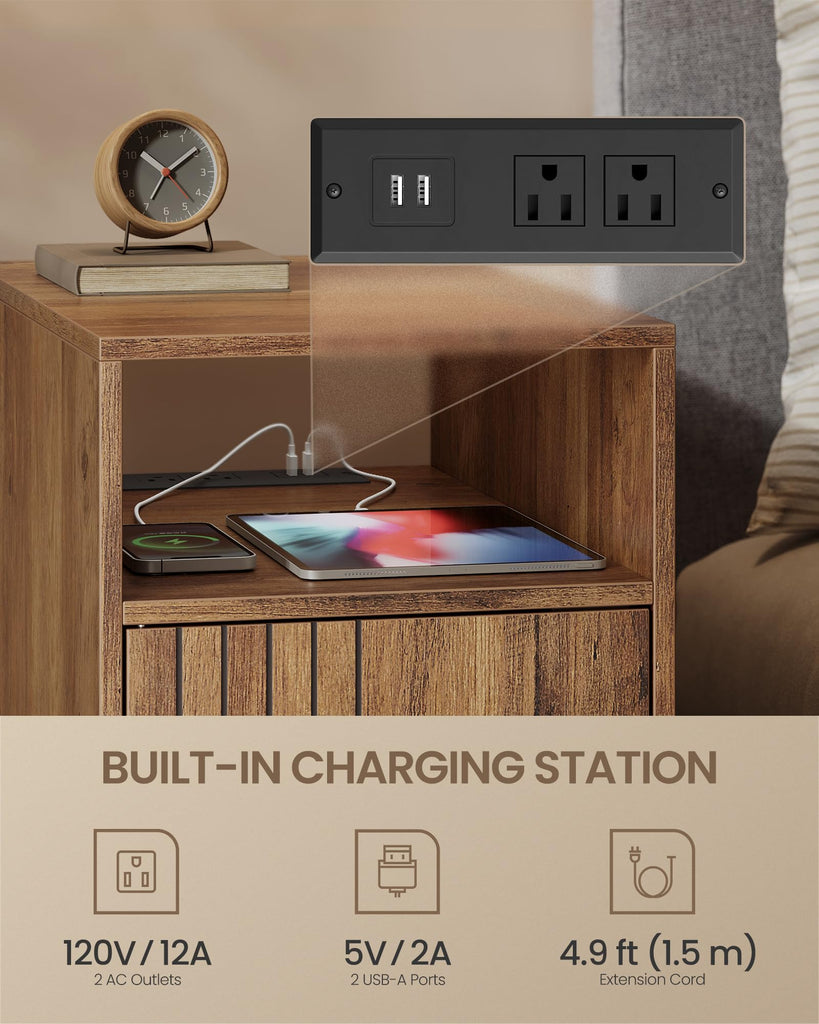 End Table with Charging Station, Narrow Side Table, Nightstand