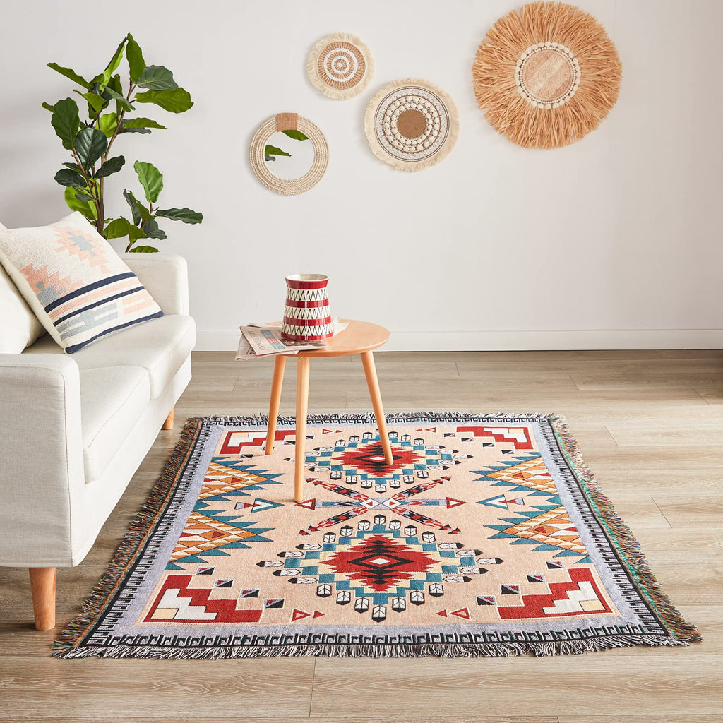 Native American Blanket Boho Throw Blanket for Sofa and Bed, Mexican Decorative Farmhouse Blanket, Southwest Decor